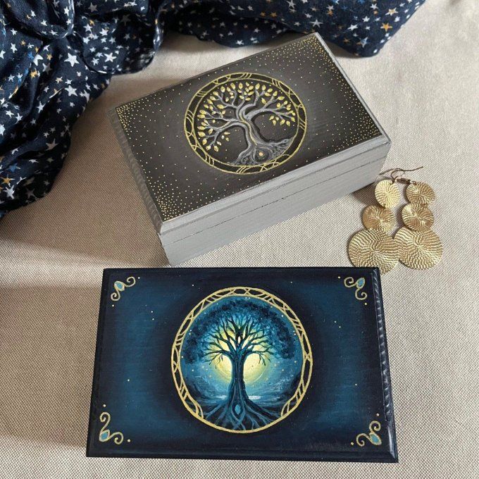 Boîte à bijoux Arbre gris et or