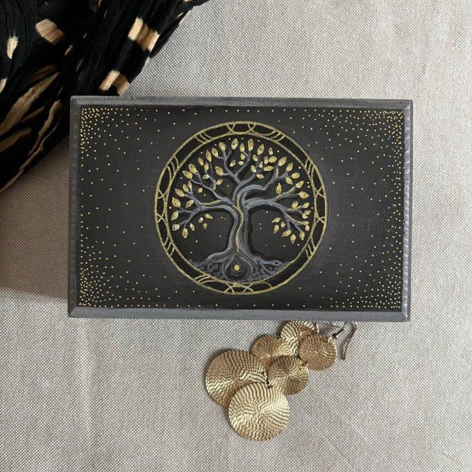 Boîte à bijoux Arbre gris et or